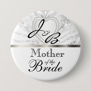 Elegant Monogram Bridal Party White Satin Design Button