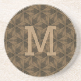 Elegant Monogram Brown Wood Grain Pattern Getränkeuntersetzer