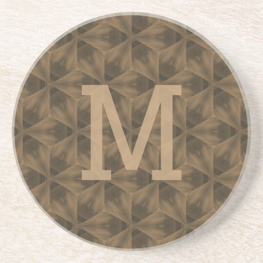 Elegant Monogram Brown Wood Grain Pattern Getränkeuntersetzer (Vorne)