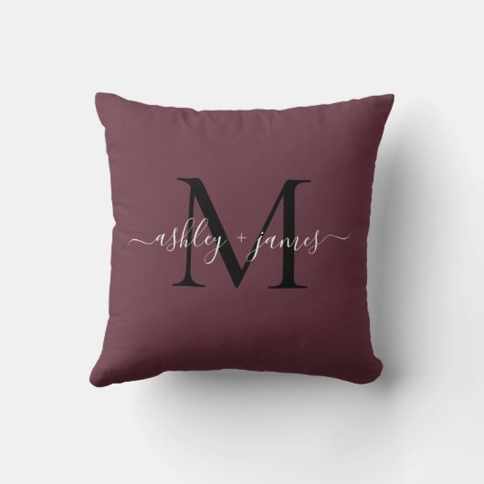 Elegant Monogram Burgundy Script Names Wedding Kissen (Rückseite)