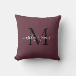 Elegant Monogram Burgundy Script Names Wedding Kissen