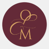 Elegant Monogram | Burgundy Wedding Runder Aufkleber (Vorderseite)