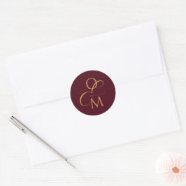 Elegant Monogram | Burgundy Wedding Runder Aufkleber