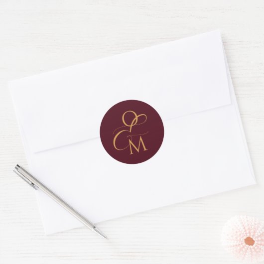 Elegant Monogram | Burgundy Wedding Runder Aufkleber (Umschlag)