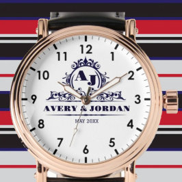 Elegant monogram calligraphy wedding couples armbanduhr