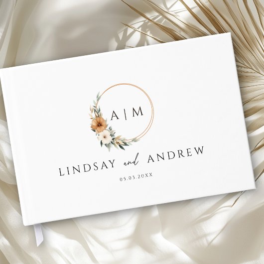 Elegant Monogram Copper Earthy Botanical Gästebuch