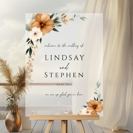 Elegant Monogram Copper Earthy White Wedding Acrylschild