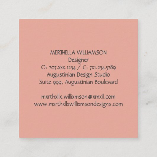 Elegant MONOGRAM Coral Pink Floral Quadratische Visitenkarte (Rückseite)