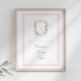 Elegant Monogram Crest Baby Shower Custom 4x6 Poster
