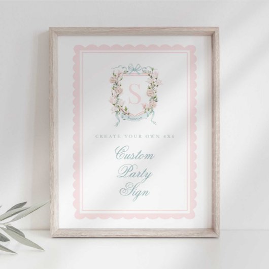 Elegant Monogram Crest Baby Shower Custom 4x6 Poster