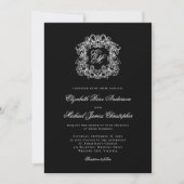 Elegant Monogram Crest Black Wedding Einladung (Vorderseite)