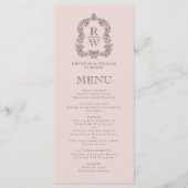 Elegant Monogram Crest Blush Pink Wedding Menükarte (Vorderseite)