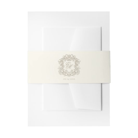 Elegant Monogram Crest Ivory Wedding  Einladungsbanderole (Vorderseite Beispiel)