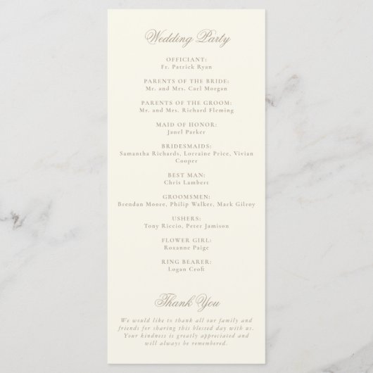 Elegant Monogram Crest Ivory Wedding Program Programm (Rückseite)