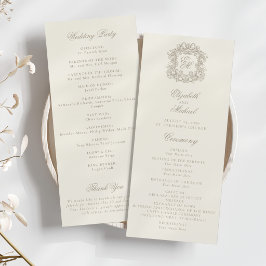 Elegant Monogram Crest Ivory Wedding Program Programm