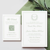Elegant Monogram Crest Sage Green Wedding Einladung