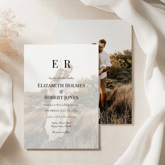 Elegant Monogram Custom Photo QR Code Wedding  Einladung