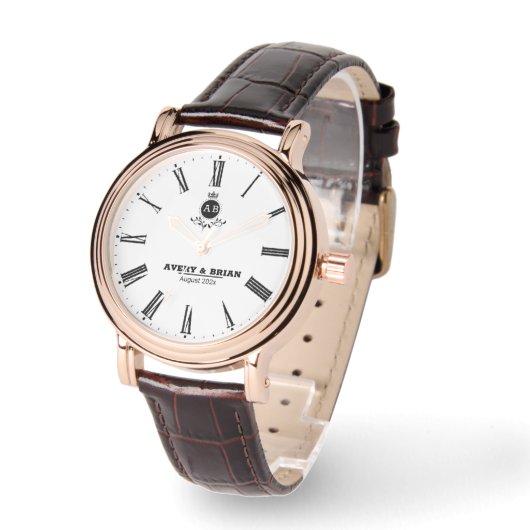 Elegant Monogram Custom Wedding Gift Armbanduhr (Winkel)