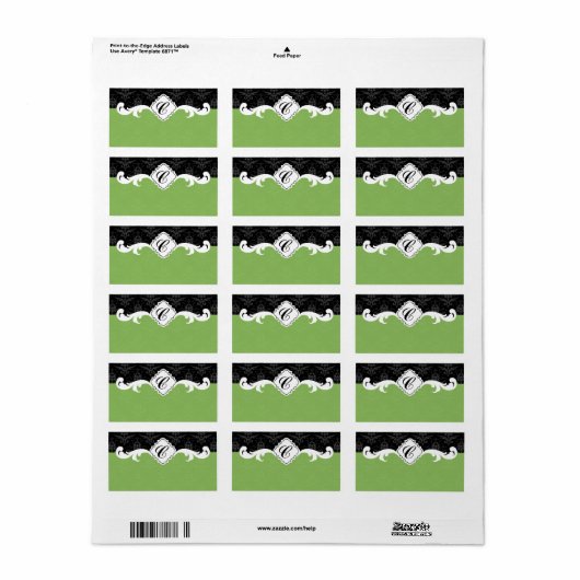 Elegant Monogram Damask Adressaufkleber (Vorne)