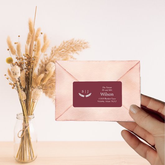 Elegant Monogram Dark Red Jewel Tone ReturnAddress Adressaufkleber
