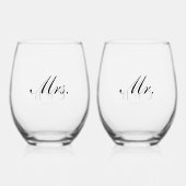 Elegant Monogram Date Mr. and Mrs. Weinglas Ohne Stiel (Rückseite)