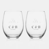 Elegant Monogram Date Mr. and Mrs. Weinglas Ohne Stiel (Vorderseite)