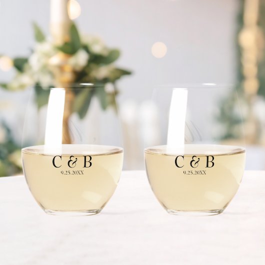 Elegant Monogram Date Mr. and Mrs. Weinglas Ohne Stiel (Insitu (Hochzeit))