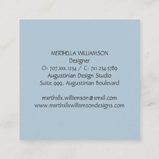 Elegant MONOGRAM Dusky Blauer Himmel Quadratische Visitenkarte (Rückseite)