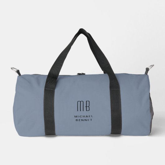 Elegant Monogram Dusty Blue Duffle Bag (Vorderseite)