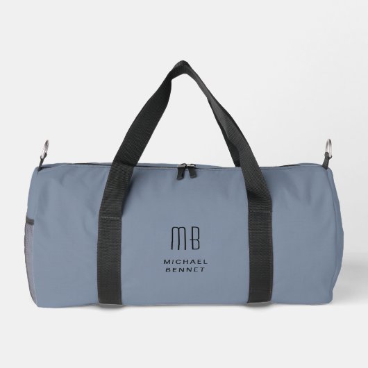 Elegant Monogram Dusty Blue Duffle Bag (Rückseite)