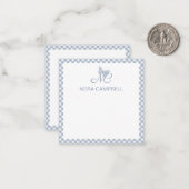 Elegant Monogram Dusty Blue Gingham Personalisiert Mitteilungskarte (Vorderseite/Rückseite Beispiel)