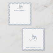 Elegant Monogram Dusty Blue Gingham Personalisiert Mitteilungskarte (Vorne/Hinten)