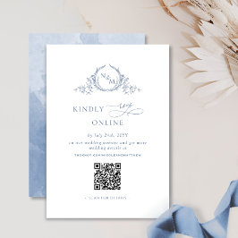 Elegant Monogram Dusty Blue QR Code Wedding RSVP Begleitkarte
