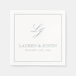 Elegant Monogram Dusty Blue Simple Script Wedding Serviette