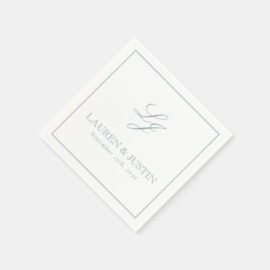 Elegant Monogram Dusty Blue Simple Script Wedding Serviette (Ecke)