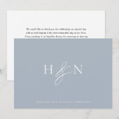 Elegant Monogram Dusty Blue Wedding Dankeskarte (Vorne/Hinten)