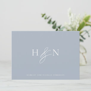 Elegant Monogram Dusty Blue Wedding Dankeskarte