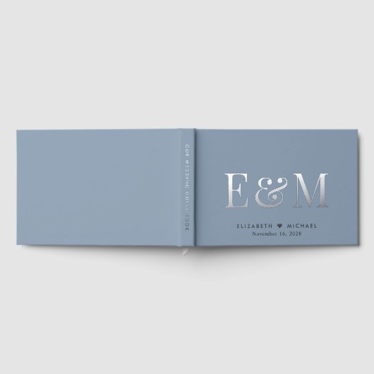 Elegant Monogram Dusty Blue Wedding Gästebuch (Voll)