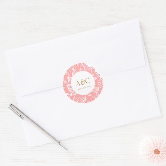 Elegant Monogram Dusty Pink Floral Wedding Sticker (Umschlag)