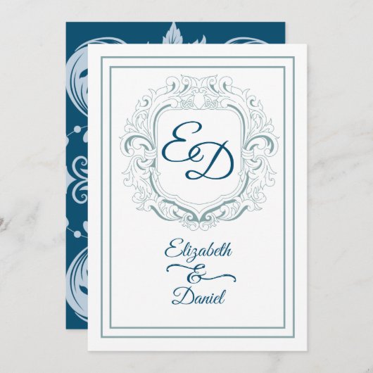 Elegant Monogram Einladung (Vorne/Hinten)