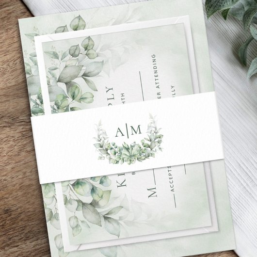 Elegant Monogram Eucalyptus Wedding Einladungsbanderole
