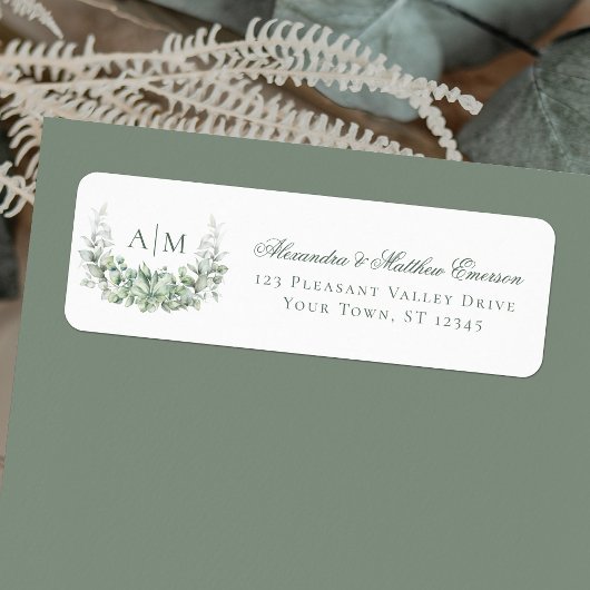 Elegant Monogram Eucalyptus Wedding Rücksendeadres