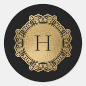 Elegant Monogram Family Black Gold Initial Seal Runder Aufkleber (Vorderseite)