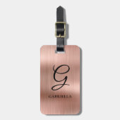 Elegant Monogram Faux Brushed Metal Rose Gold Gepäckanhänger (Vorderseite vertikal)
