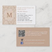 Elegant Monogram Feminine Tan Damask Haar Salon Visitenkarte (Vorne/Hinten)