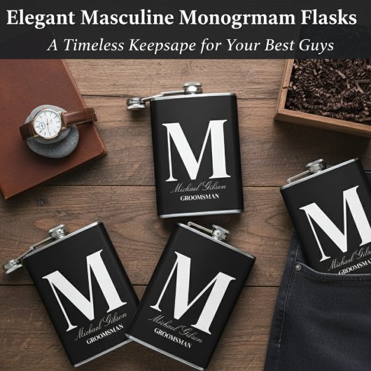 Elegant Monogram Flask - Personalized Groomsmen Gi Flachmann
