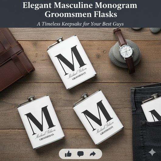 Elegant Monogram Flask - Personalized Groomsmen Gi Flachmann