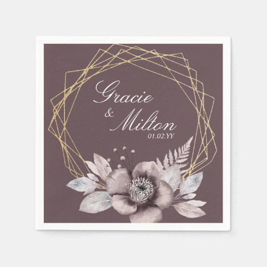 Elegant Monogram Floral Mauve Wedding Serviette (Vorderseite)