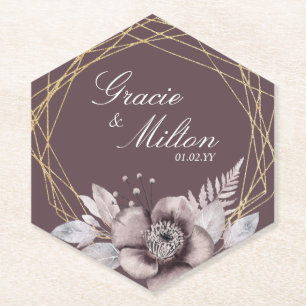 Elegant Monogram Floral Mauve Wedding Untersetzer