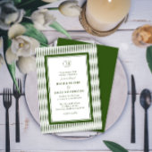 Elegant Monogram Forest Green Striped Wedding Einladung